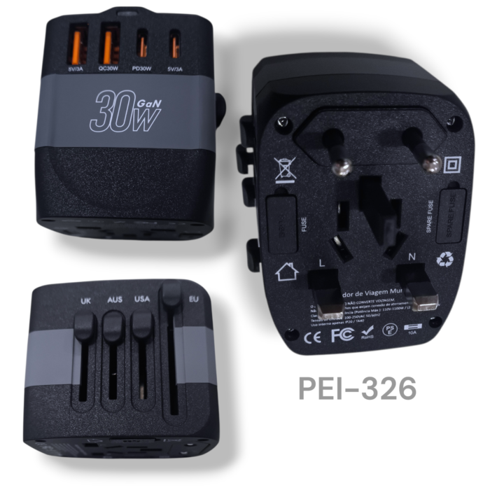 CARREGADOR UNIVERSAL PEI-326 ADAPTADOR INTERNACIONAL PEINING - Imagem 2