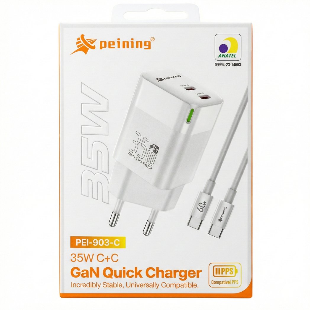 turbo-35w-c+c-M1 Carregador Celular 35w Turbo Power Usb A + Usb-c Com Tipo C - Imagem 1